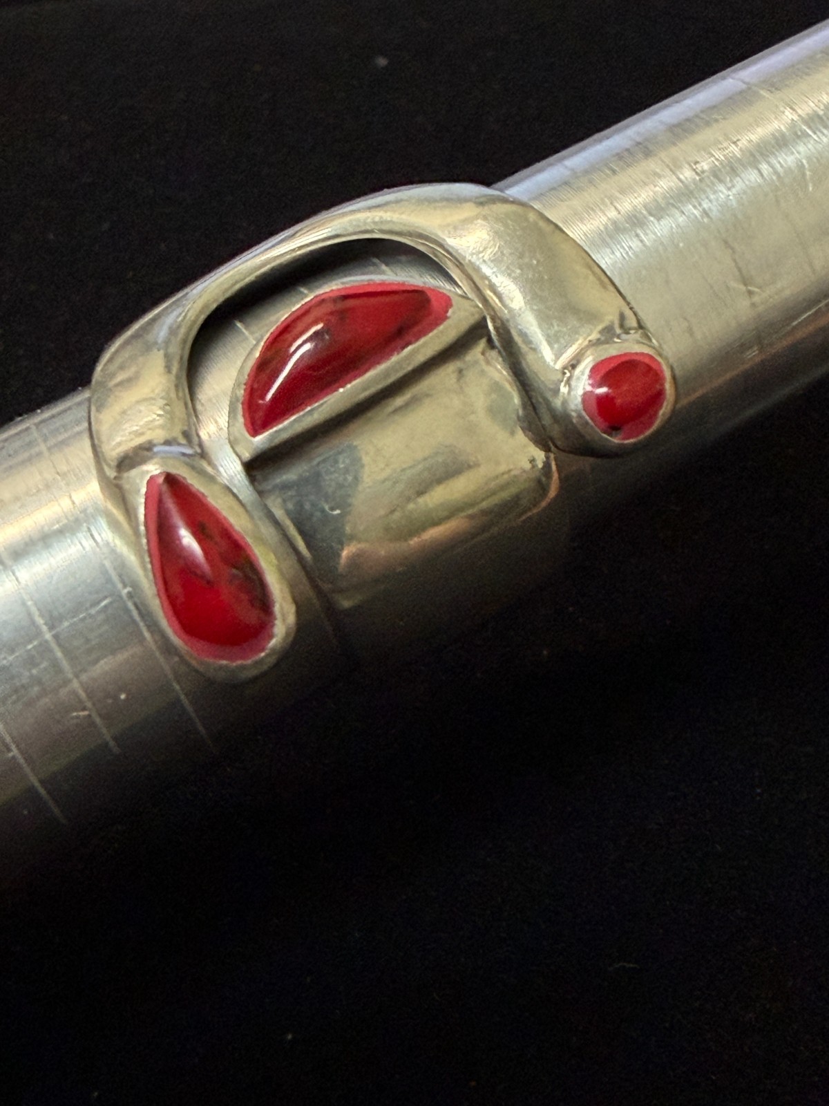 Wide Red Jasper and Alpaca Silver Ring - Size 8.5 adjustable