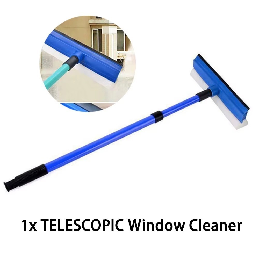 2-in-1 Telescopic Window Cleaner Wiper Sponge Brush Long Handle Mop Tool
