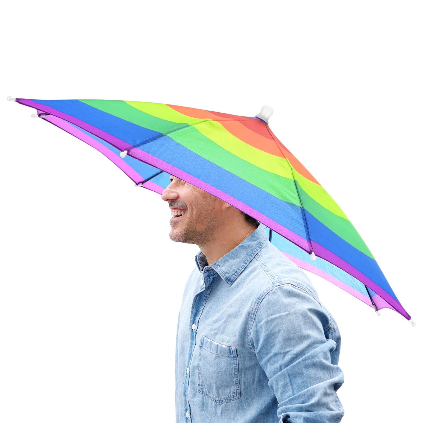 1 Pcs 20.5" Headband Umbrella Hat Hands Free Umbrella Cap for Outdoor [Stripe]