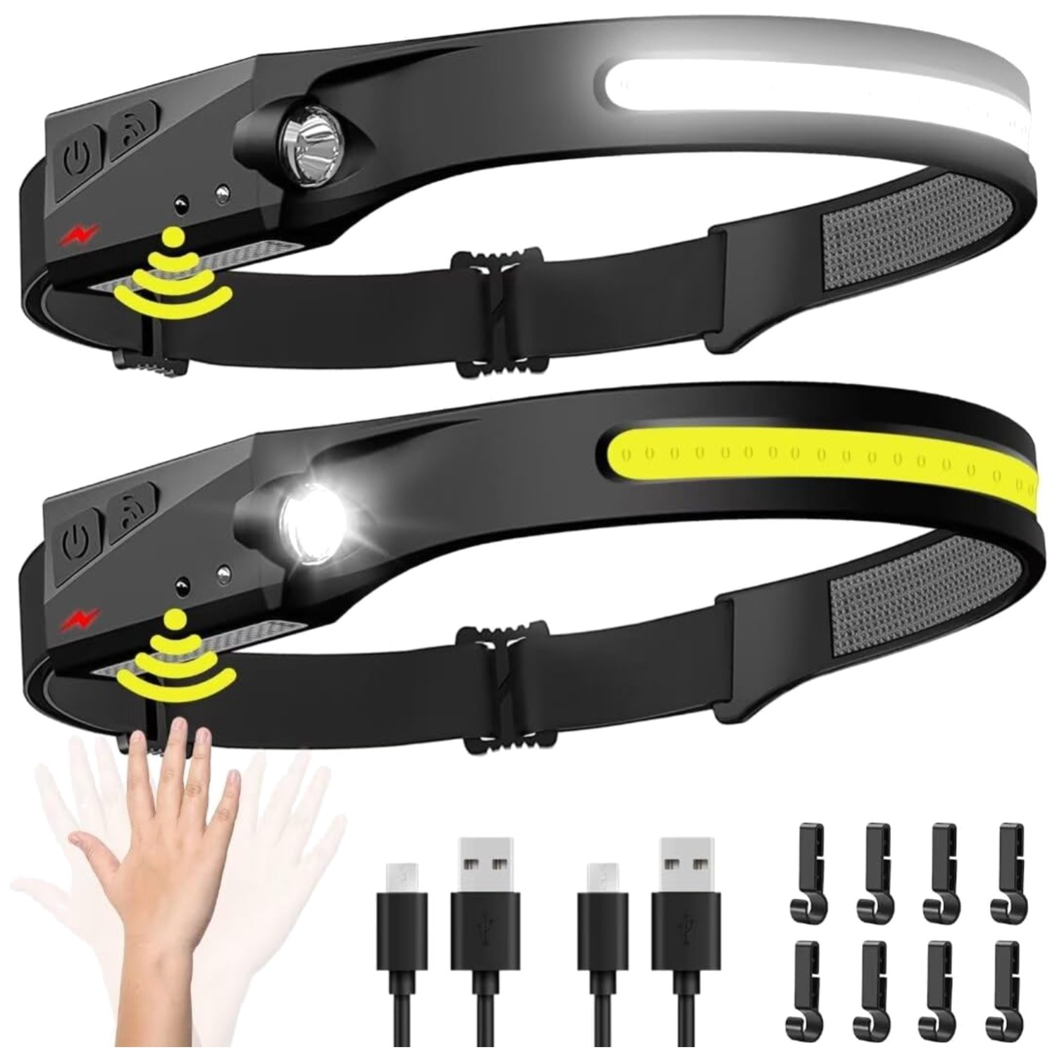LED Headlamp with Motion Sensor - Camping Accessories 2 Pack