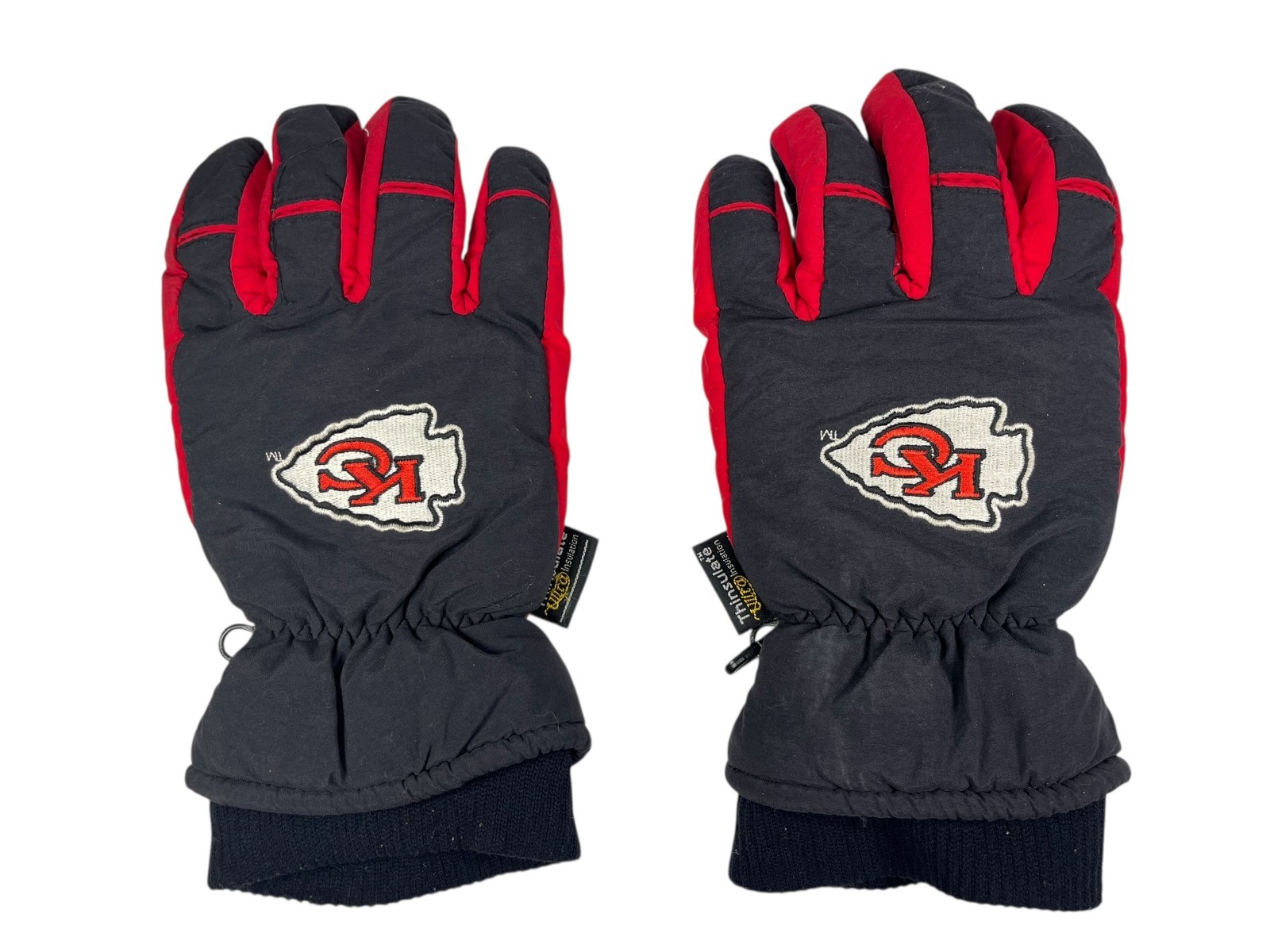 Vtg 90s KANSAS CITY KC CHIEFS Black Warm NFL FOOTBALL WINTER GLOVES Fan Gear MED