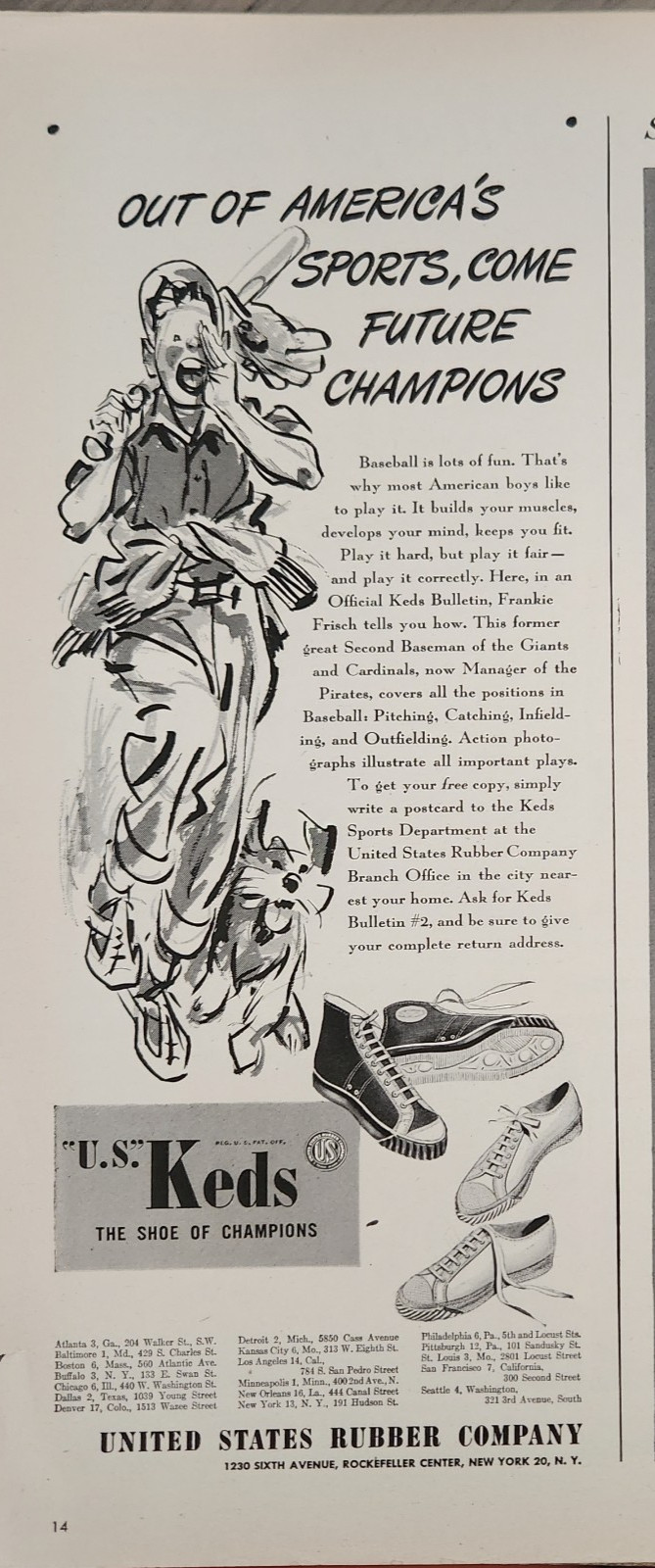 1944 United States Rubber Company Vintage Ad U S Keds Shoe of Champions