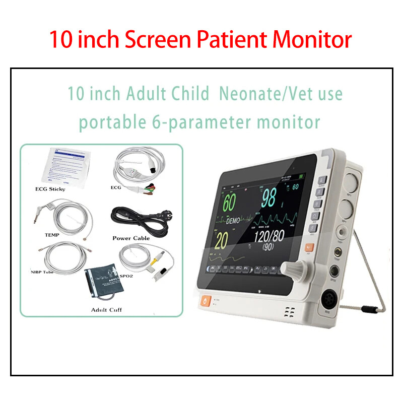 Portable 10 Inch human/Veterinary  use 6 Parameter Vital Sign Patient Moniter