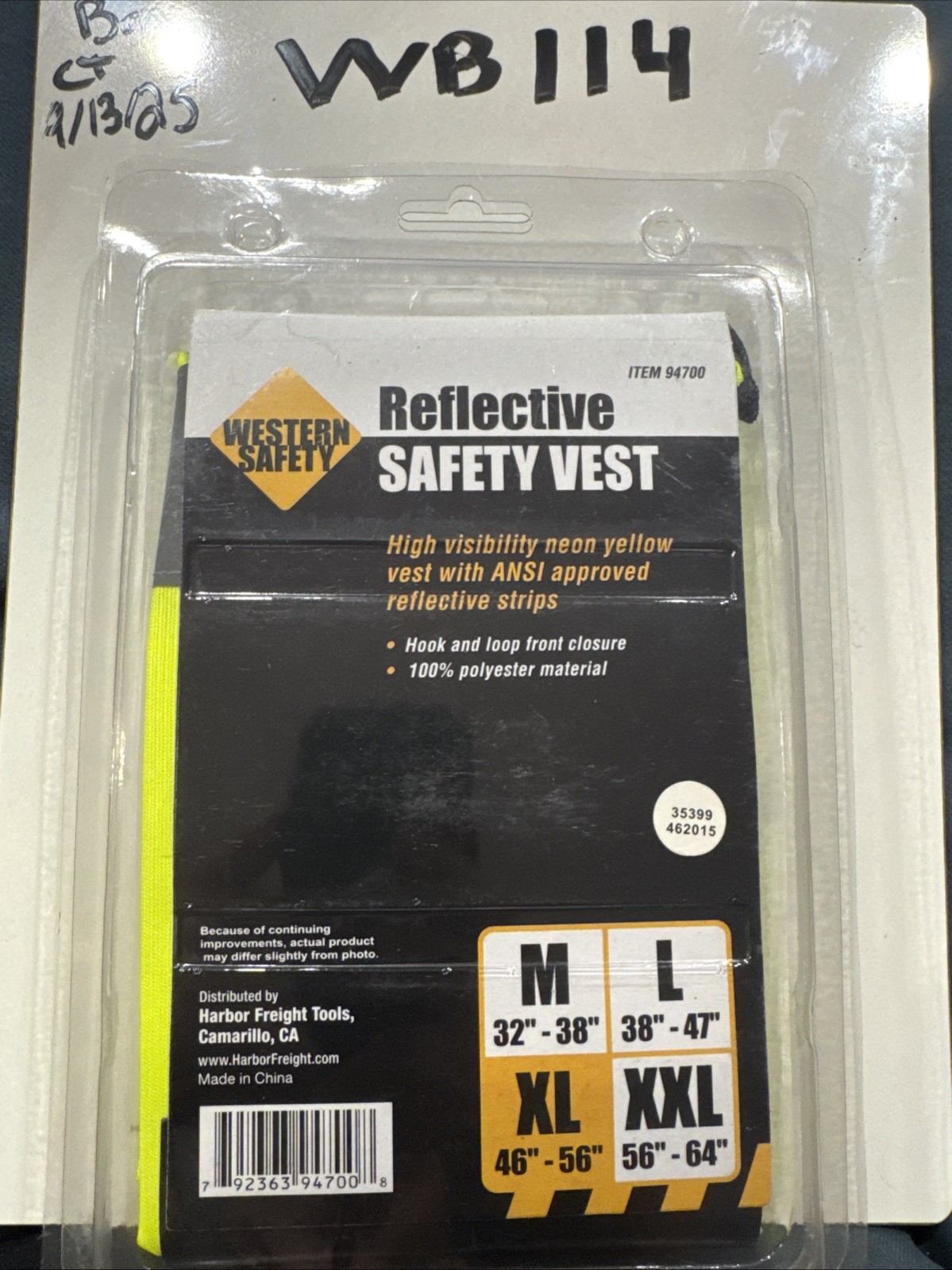 Western Safety - Reflector Safety Vest Model 94700 Size XL