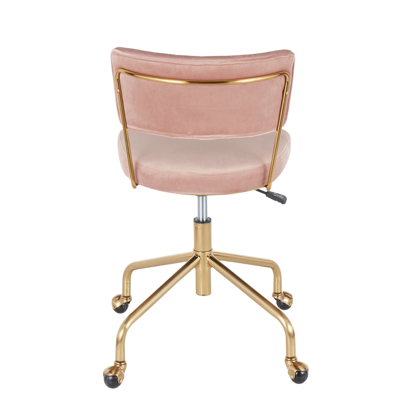 Contemporary Task Chair, Gold Metal Pink Velvet Office Chair with Wheels