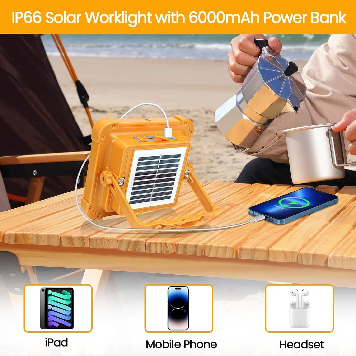 Portable Solar Rechargeable Work USB Light Outdoor Camping Security Lamp