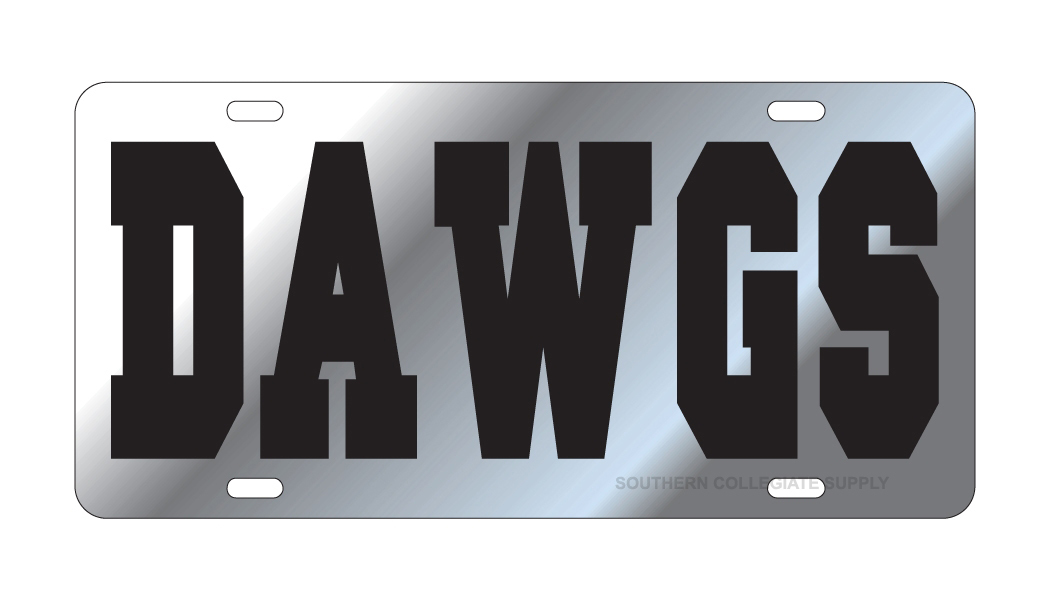 UGA GEORGIA Bulldogs Silver-Black "DAWGS" License Plate / Car Tag