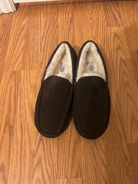 UGG Ascot Dark Brown Suede Wool-Lined Slip-On Loafer Slippers Size 8
