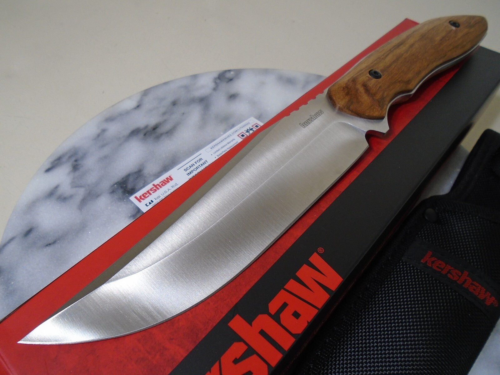 Kershaw Hurdle Full Tang Fixed Blade Bowie Hunter Knife 1418 Wood Handle New Kai