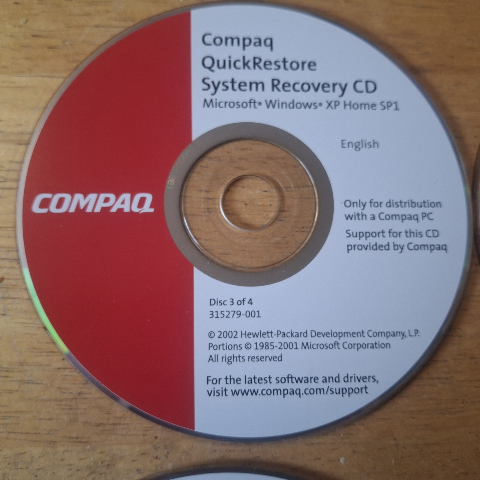 COMPAQ QUICKRESTORE SYSTEM RECOVERY DISC CD XP HOME SP1
