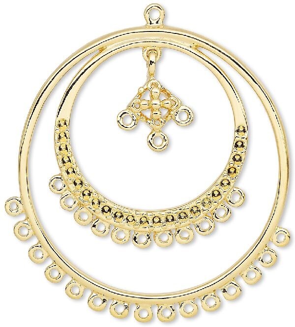 Focal, 2 Gold Plated Brass Double Hoop 38mm Earring Connectors with 29 Loops