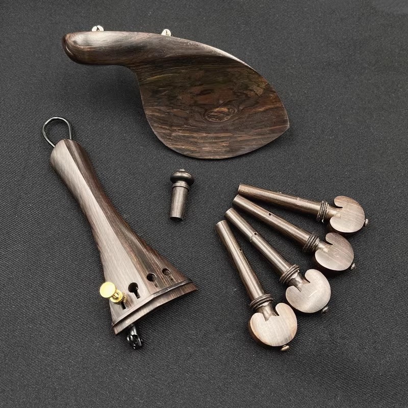 Natural Ebony Violin Pegs Chinrest with Clamp Gut,Violin Accessories Parts Kits