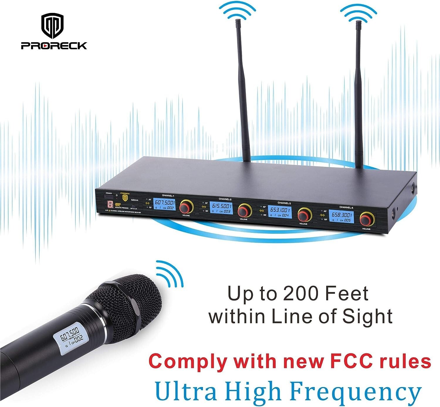 RK RECK MX44 4-Channel UHF Wireless Microphone System For Party