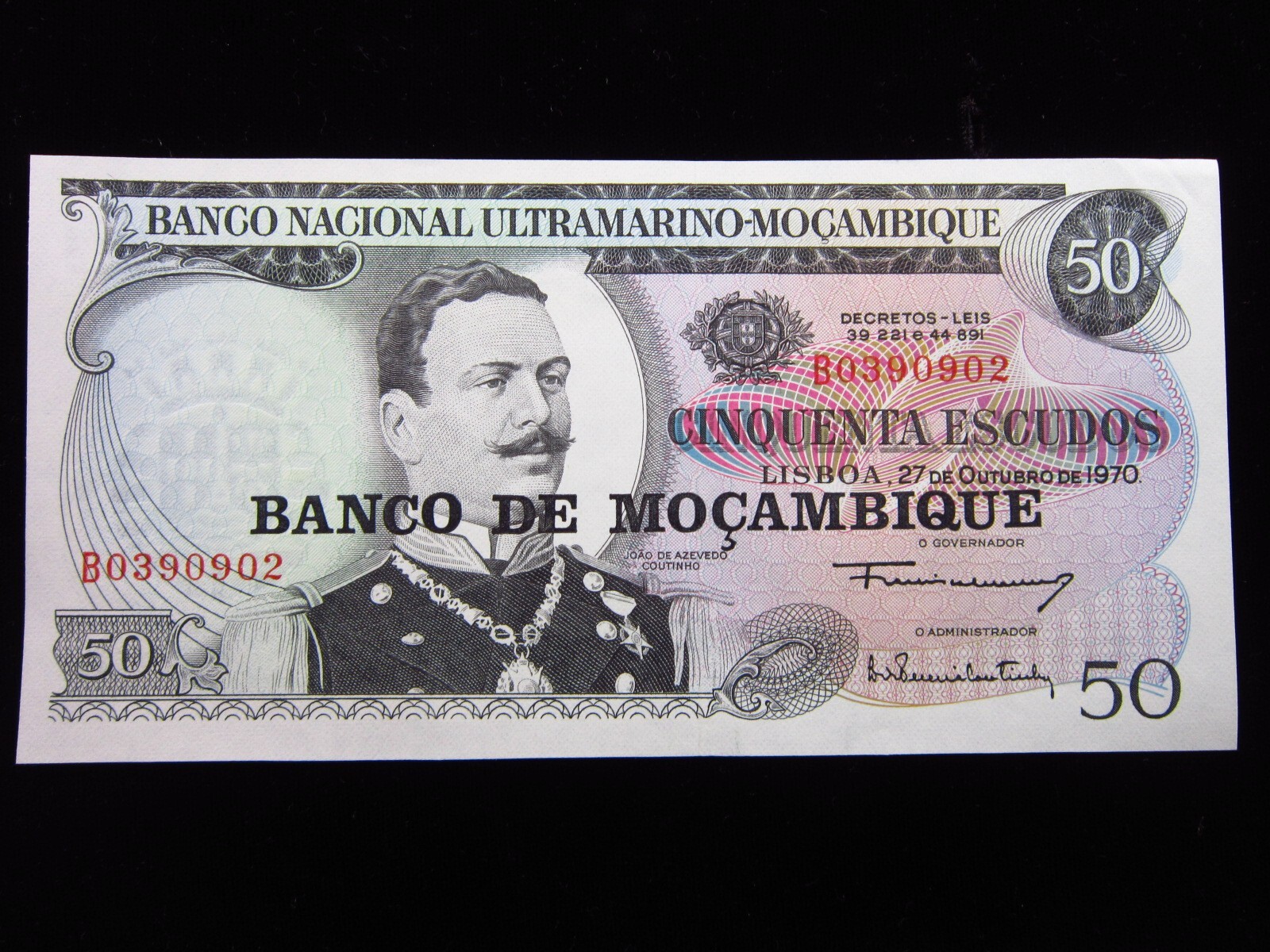 Mozambique 50 Escudos 1970 Overprint Banco De Mocambique Banknotes Money h0902