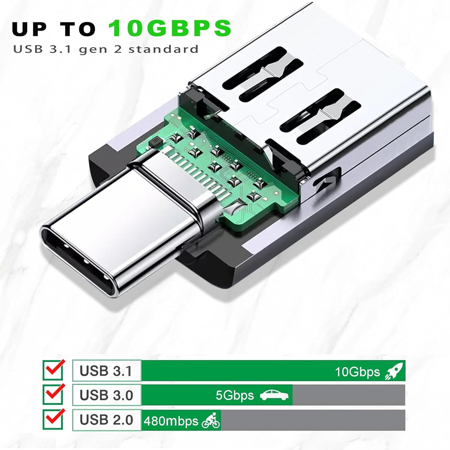 USB C to Adapter 3.1 Gen 2, 10Gbps C Adapter, USB-C Chrome