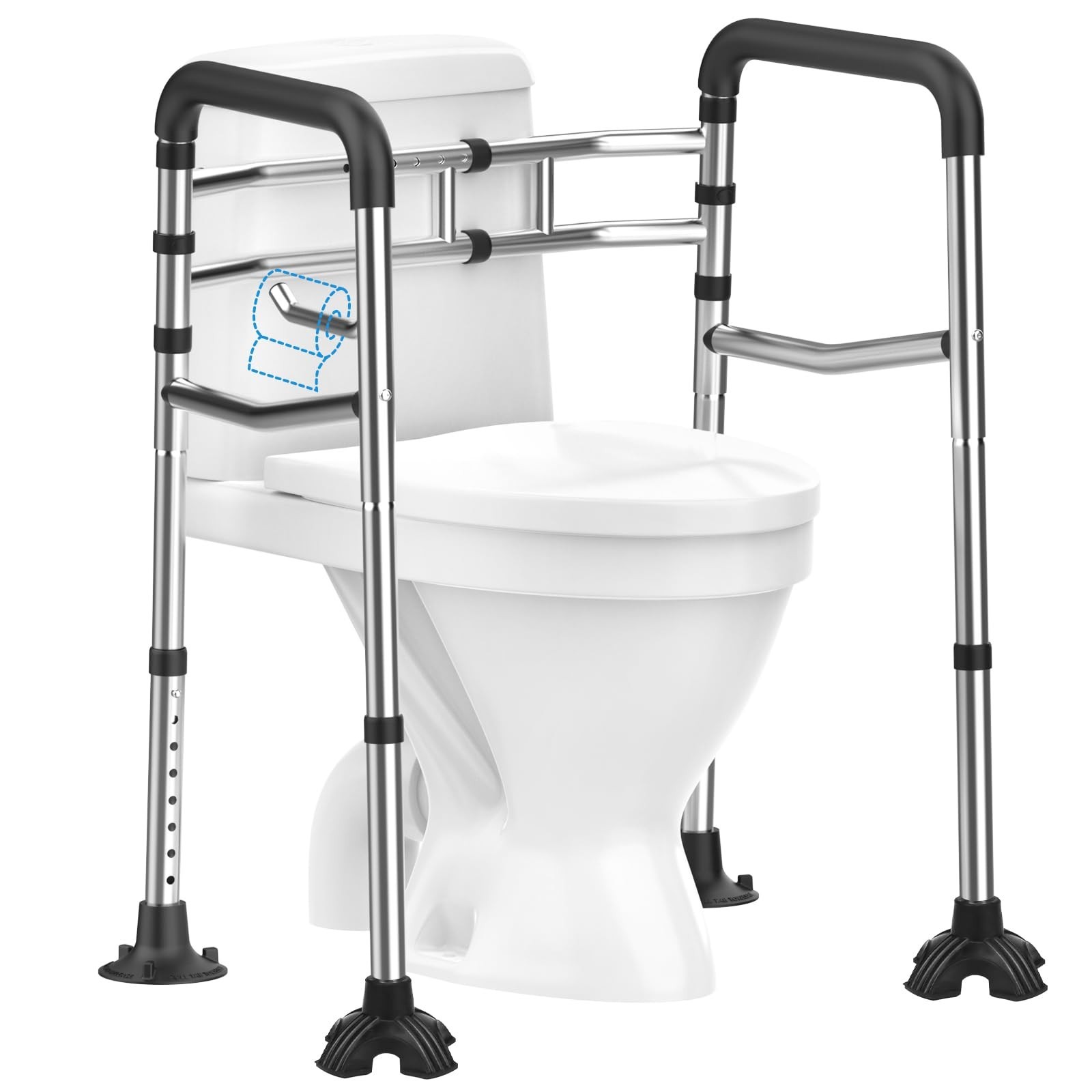 Toilet Safety Rails, Stainless Steel Adjustable Toilet Frame with Soft Handle...