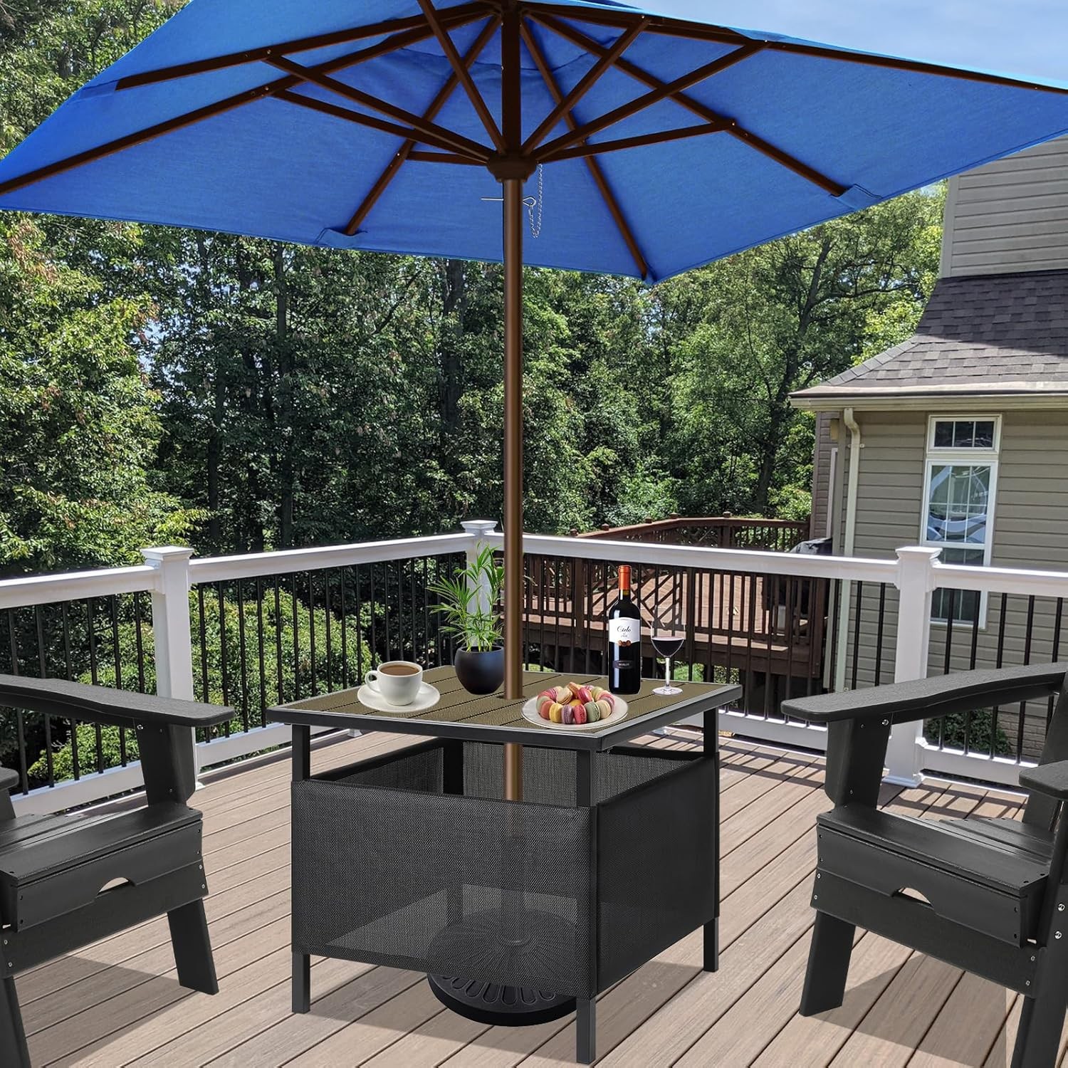 Adirondack Square Outdoor Side Table with Umbrella Hole, Pool Composite Patio...
