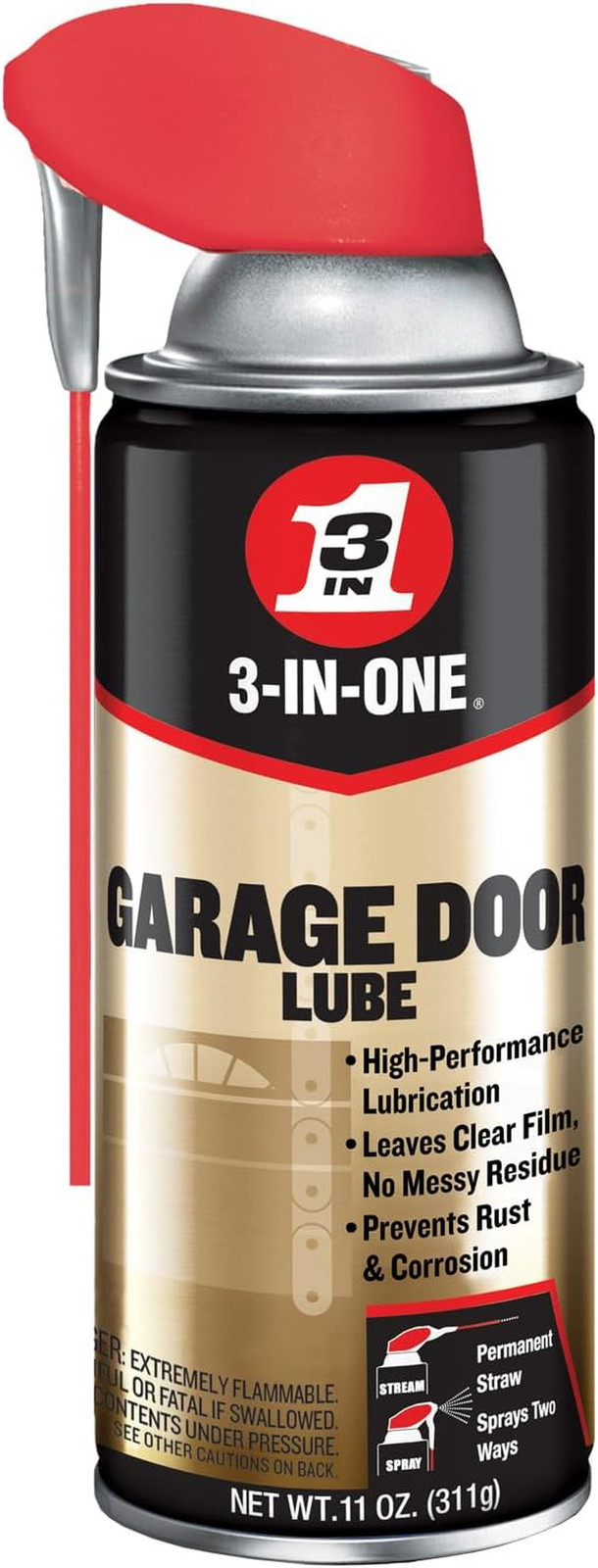 Garage Door Lubricant with SMART STRAW SPRAYS 2 WAYS, 11 OZ [6-PACK]