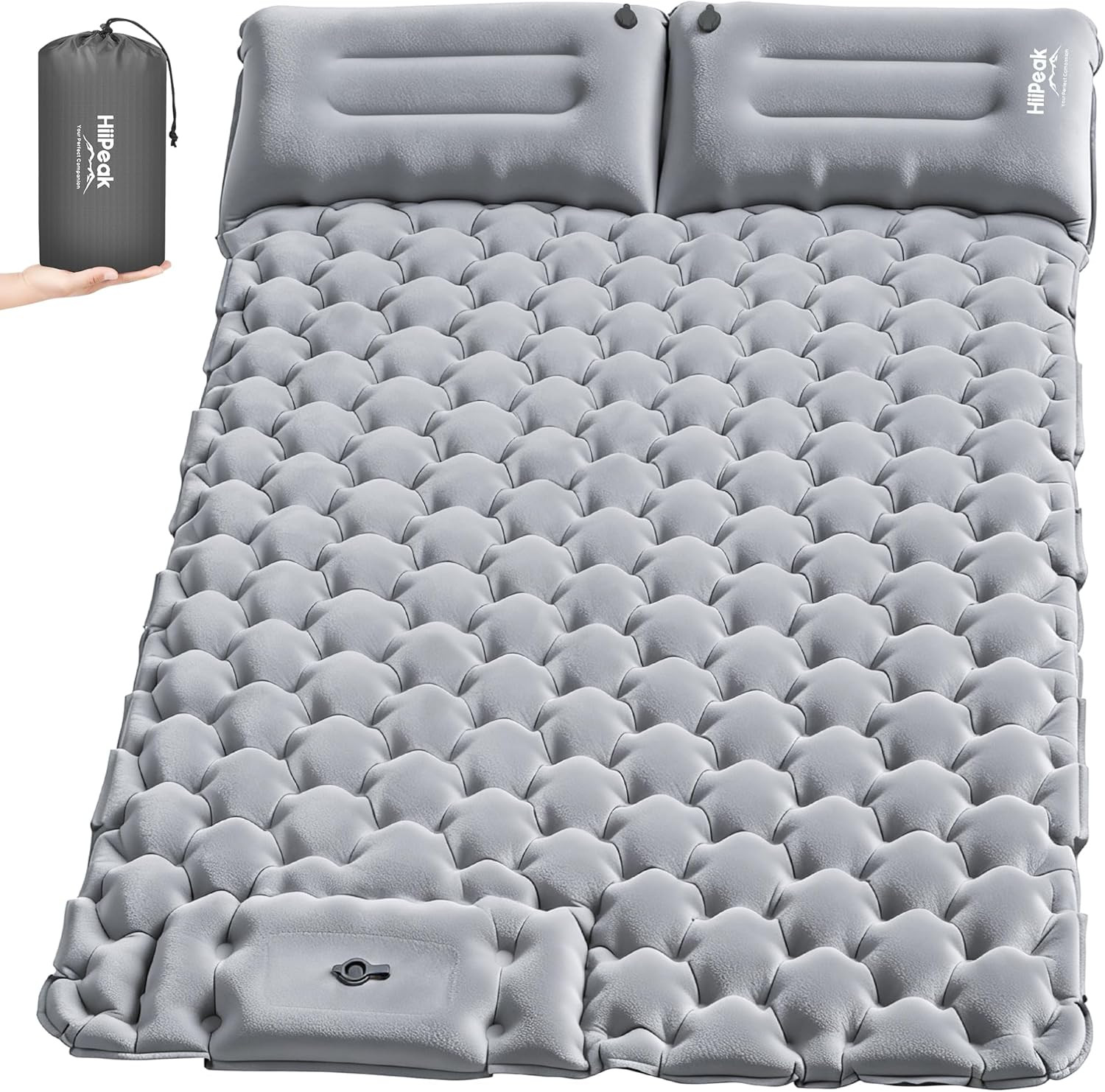 Double Sleeping Pad for Camping - Suede Top Camping Mattress with Pillow, Built-