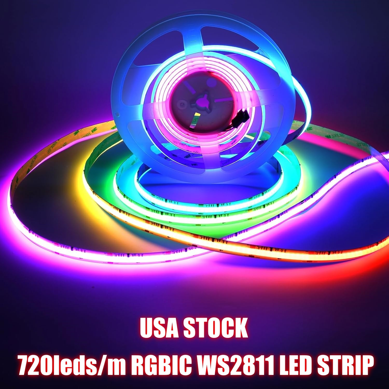WS2811 COB LED Strip 5M, 720 LEDs/m, RGBIC, 12V/24V Addressable, Waterproof