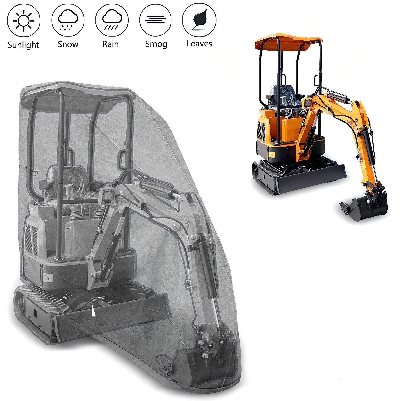 Premium Mini Excavator Cover, Rain, Sun, Freeze and Hail Resistant，UV，0.8T-2T