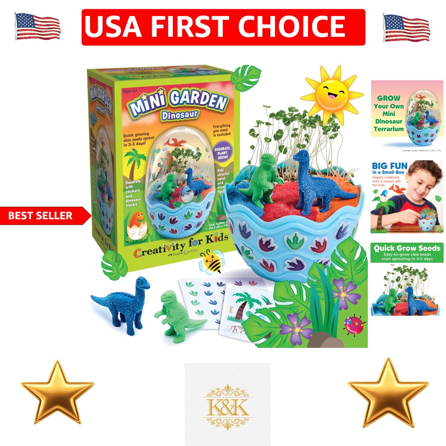 Dinosaur Egg Terrarium for Kids - Engaging STEAM Craft Kit With Quick-Grow Seeds