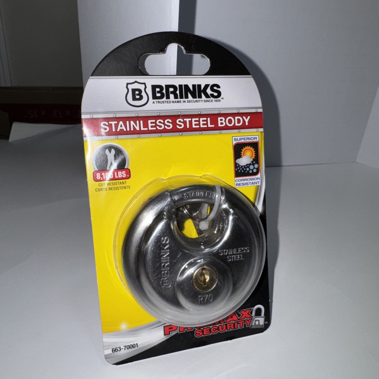 Brinks R-70 Round Discus Padlock 70mm Stainless Steel Heavy Duty Lock 663-70001