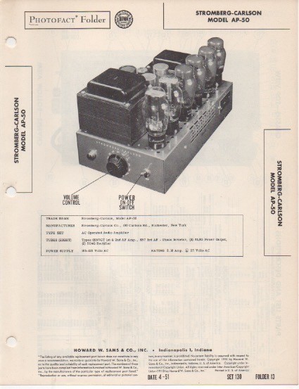 1951 STROMBERG CARLSON AP-50 AMPLIFIER SERVICE MANUAL PHOTOFACT SCHEMATIC REPAIR