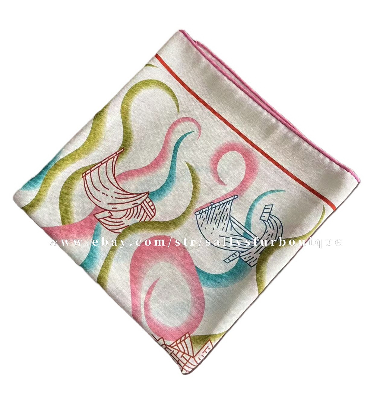 Sallys 70% Cashmere & 30% Silk Wrap Scarf Boats Print Double Face Shawl 53"