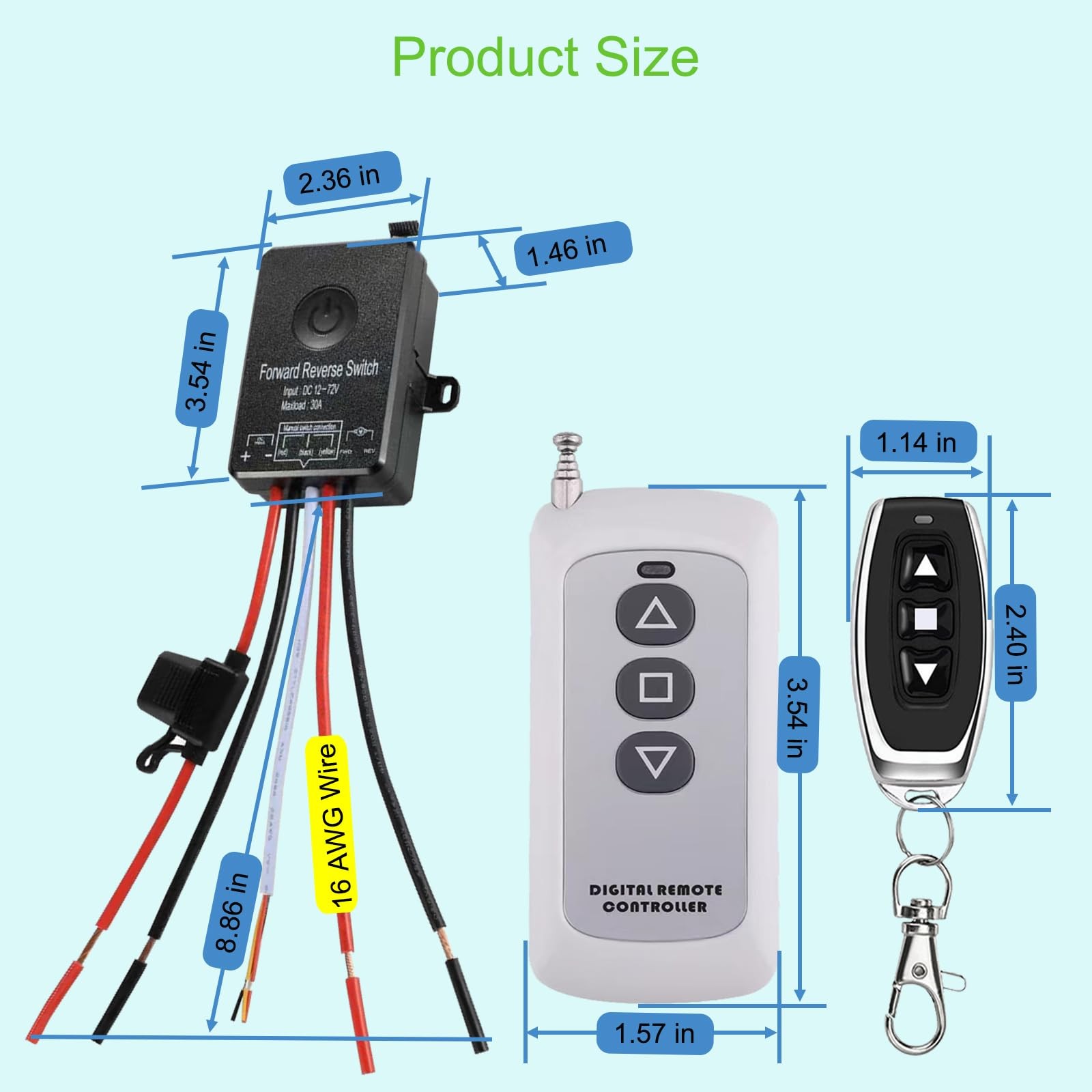 Waterproof Forward Reverse Remote Control Switch up to 168 FT,DC 5V to 48V /1...