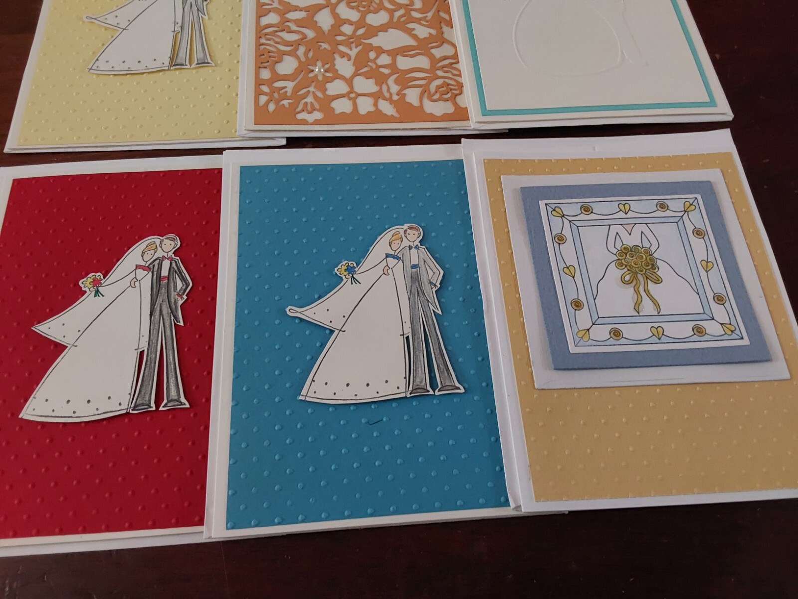 Wedding Congratulations Handmade Cards w/ Envelopes Textured Set 6 Greetings