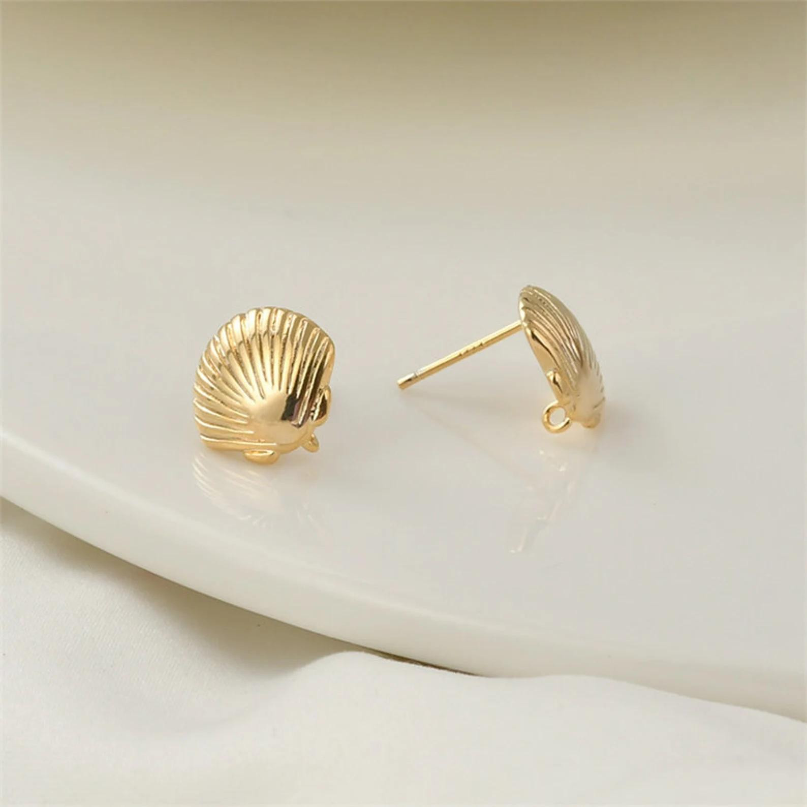 6pcs Shell Earring,14K Gold Plated Brass Scallop Stud Earring,Sea Shell Earring