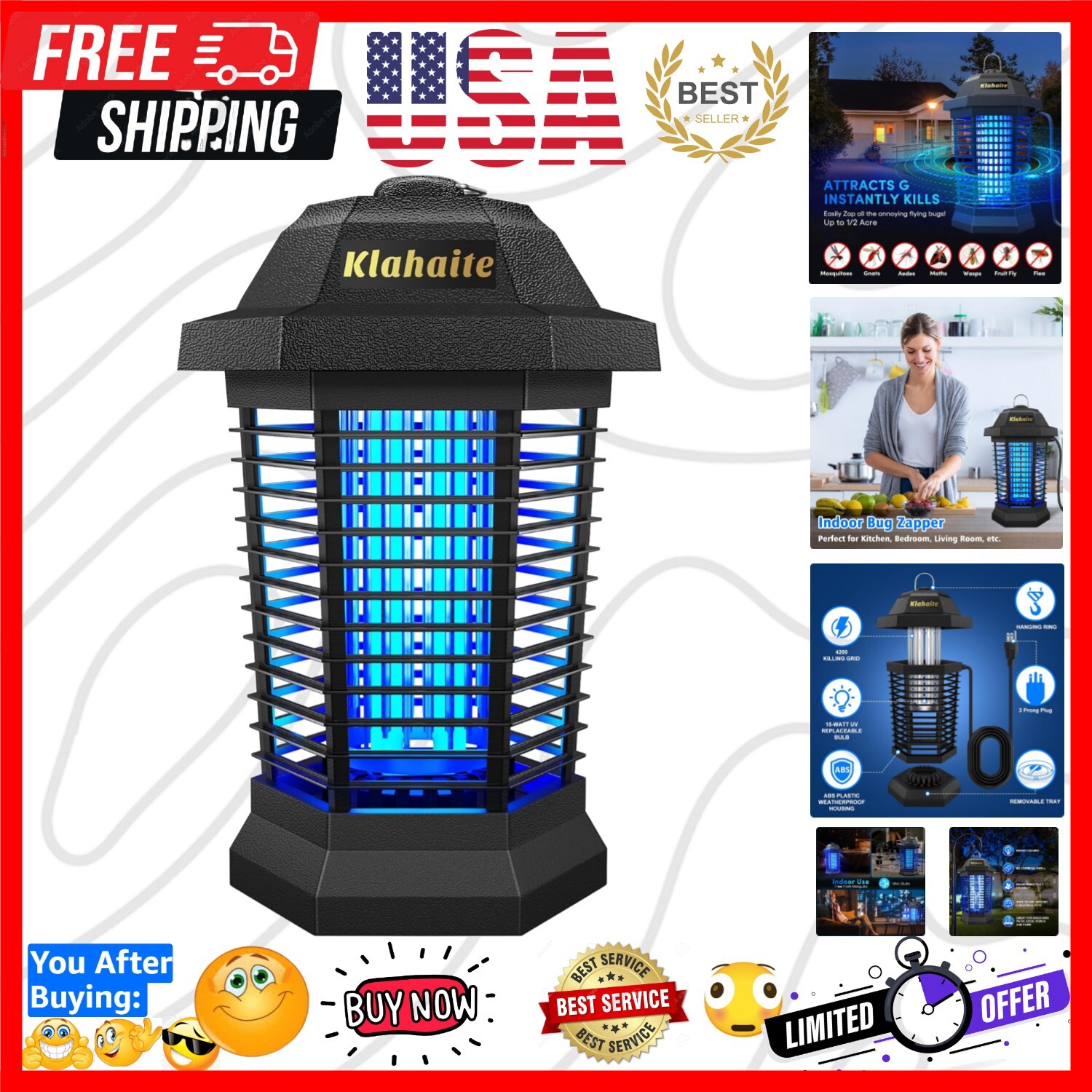Bug Zapper Outdoor, Mosquito Zapper, Fly Traps Fly Zapper,Mosquito Repellent ...