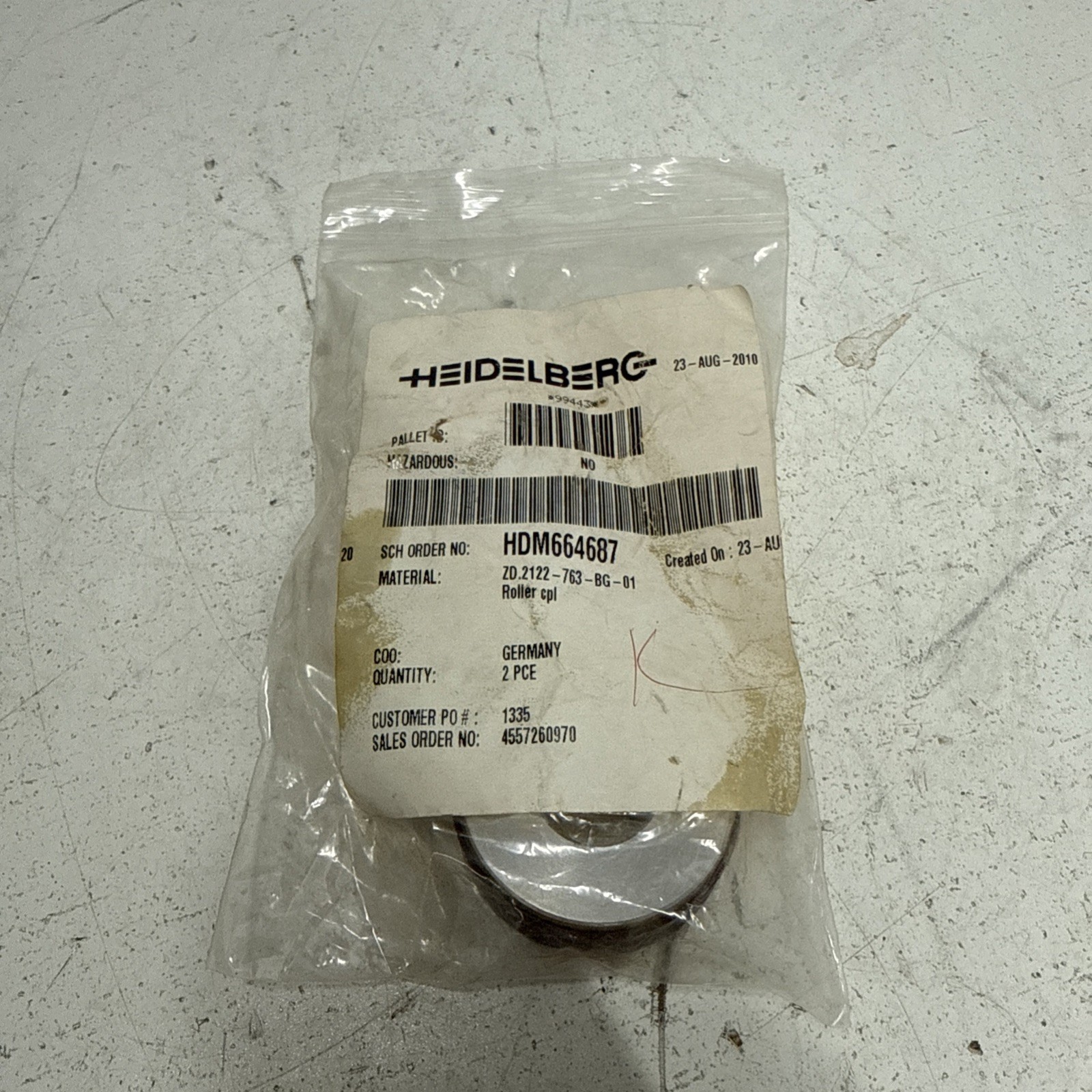 HEIDELBERG 2PC ZD.212-763-BG-01 ROLLER CPL **NOS**