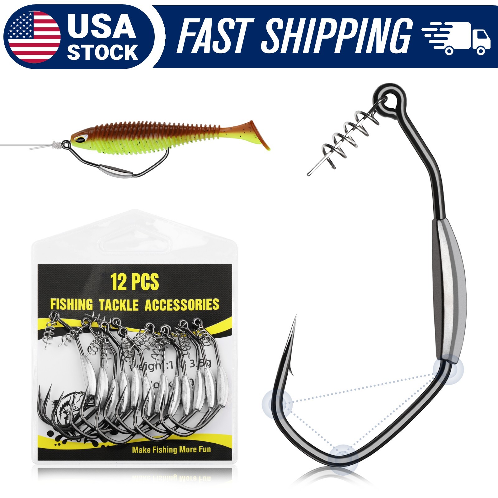 12pcs 5/0 Weighted Swimbait Hooks 1/4oz Heavy Weighted Weedless EWG Hooks