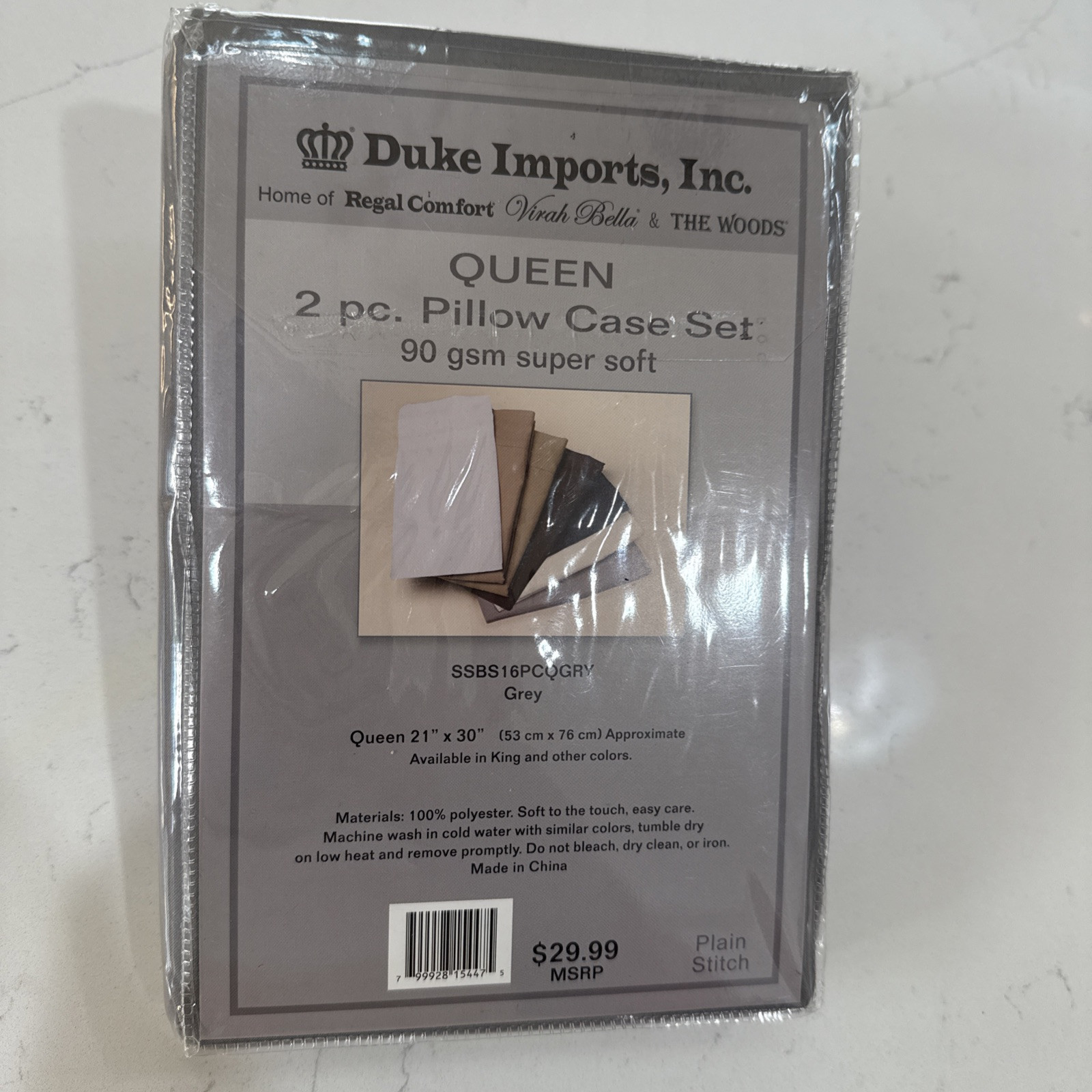 New Vintage Duke Imports Queen Pillowcases, Set Of 2, Grey