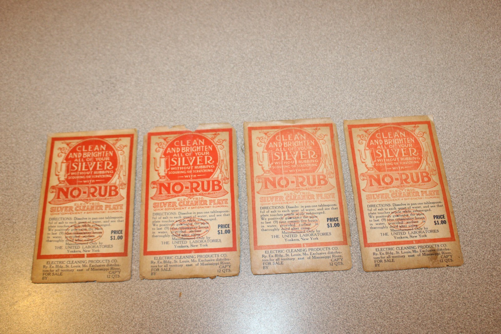 Lot of 4 Antique Clean Your Silver No-Rub Electric Cleaner Plate by United Lab