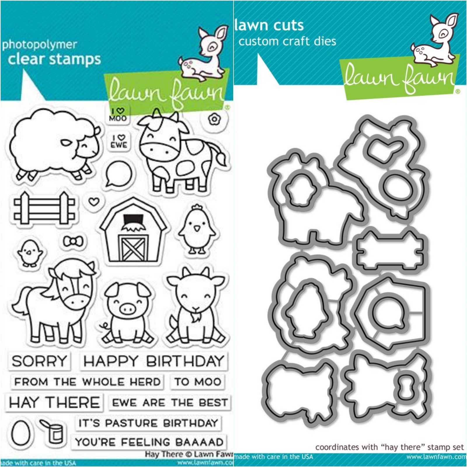 Lawn Fawn "HAY THERE" Clear Stamps Only OR Stamp and Die Bundle