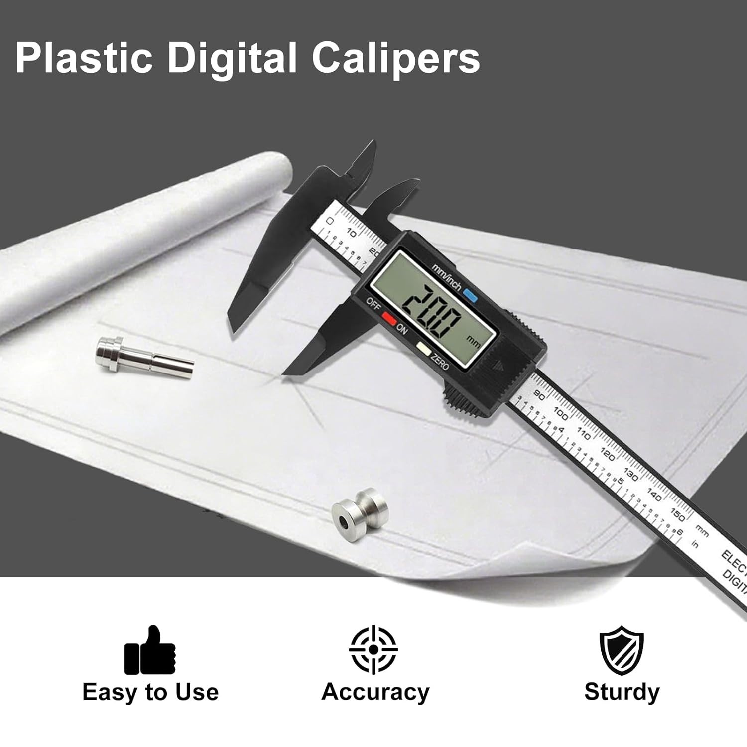 Portable 6-Inch Digital Caliper with Zero Setting & Non-Scratch Precision Tips