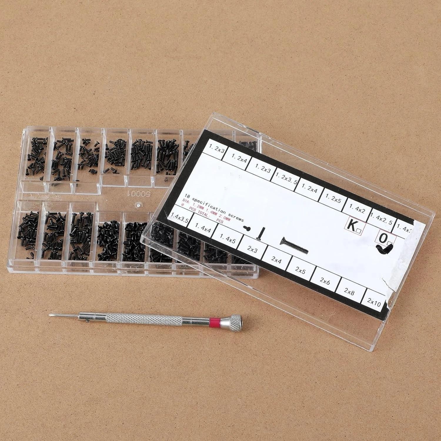 Small Screws Assortment Kit M1.2 / M1.4 / M2.0 Tiny Micro Screws Set Black 500pc