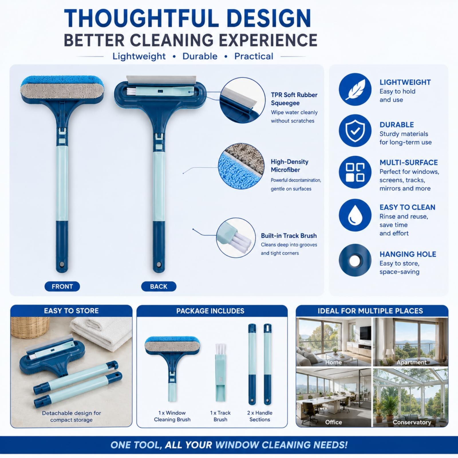Blue 3 in 1 Window Screen Cleaner Brush Mesh Cleaning Tool