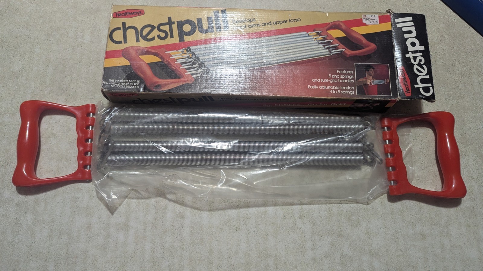 Vtg New W/ Flawed Box & Missing One Coil Kmart Healthways Red Handle Chest Pull