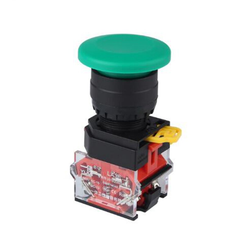 2Pcs 22mm Mushroom head push button switch Maintained Green button power switchs
