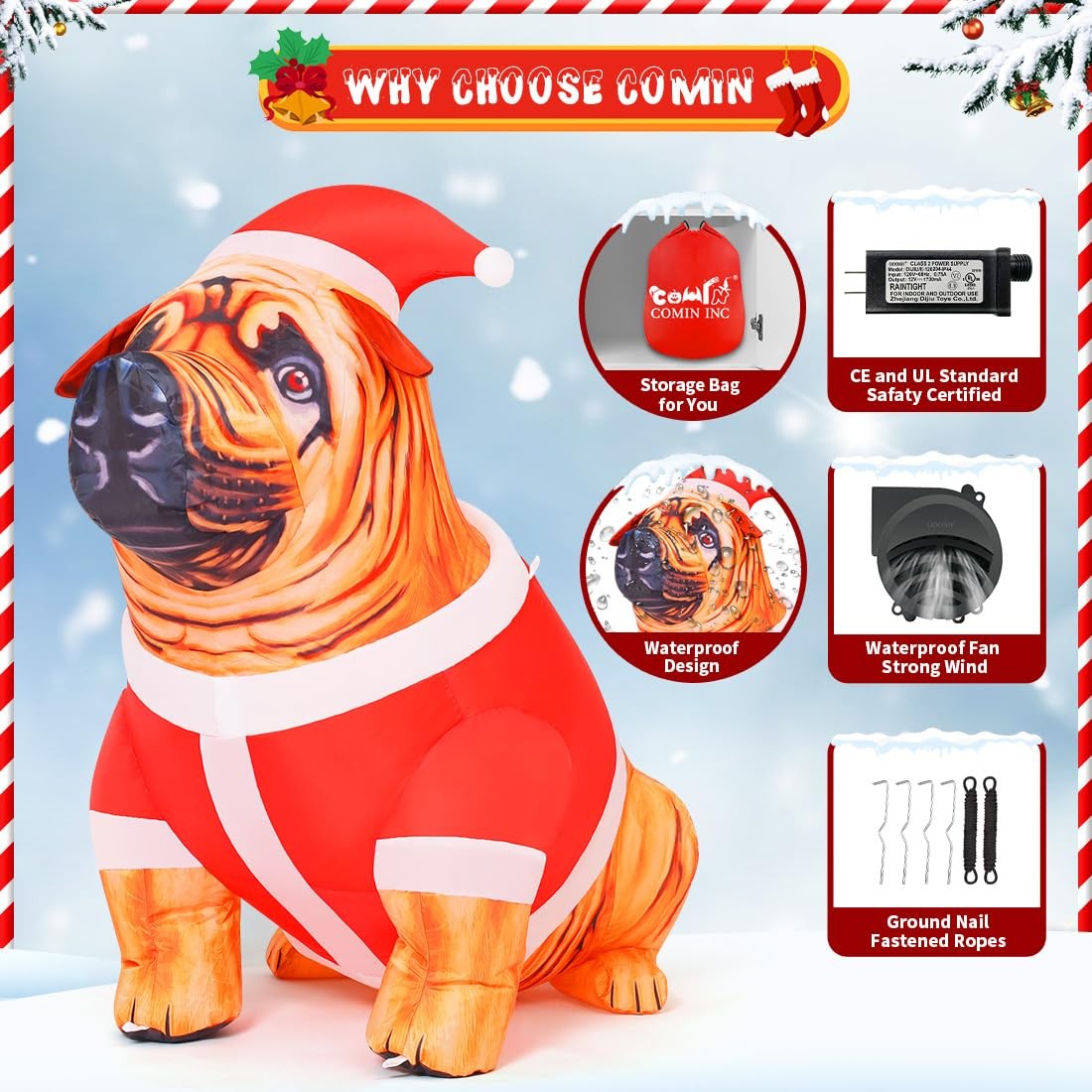 COMIN 4 FT Tall Christmas Inflatables Dog Outdoor Decorations red