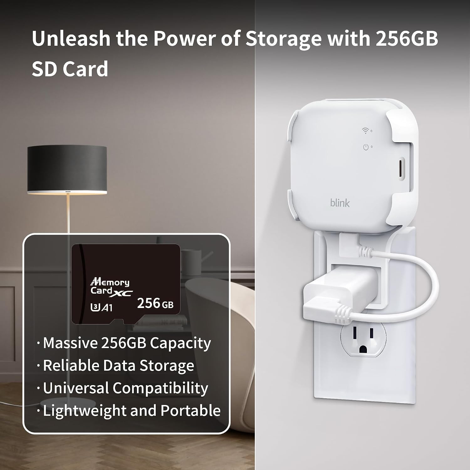 256GB Microsd Card & Wall Mount for Blink Sync Module XR with Short Cable