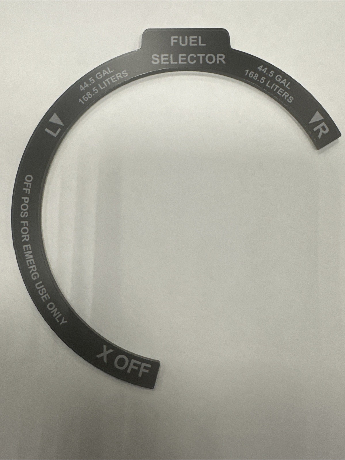Mooney Fuel Selector Placard 44.5 Gallons