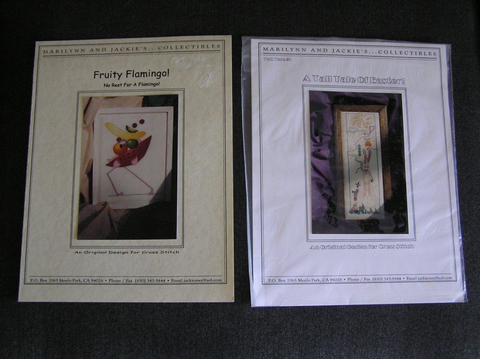 Marilynn & Jackie's TWO X Stitch Charts "Fruity Flamingo" & "..Tale of Easter"