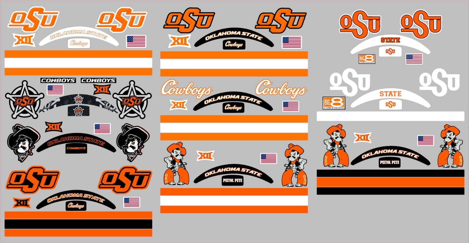 Oklahoma State Cowboys Mini Helmet Alternate Decals  - 10 designs to choose from