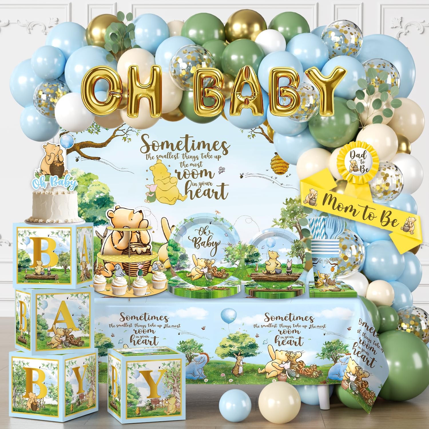 Classic Bear Baby Shower Decorations Boy, Blue Vintage Bear Baby Boy Shower Deco