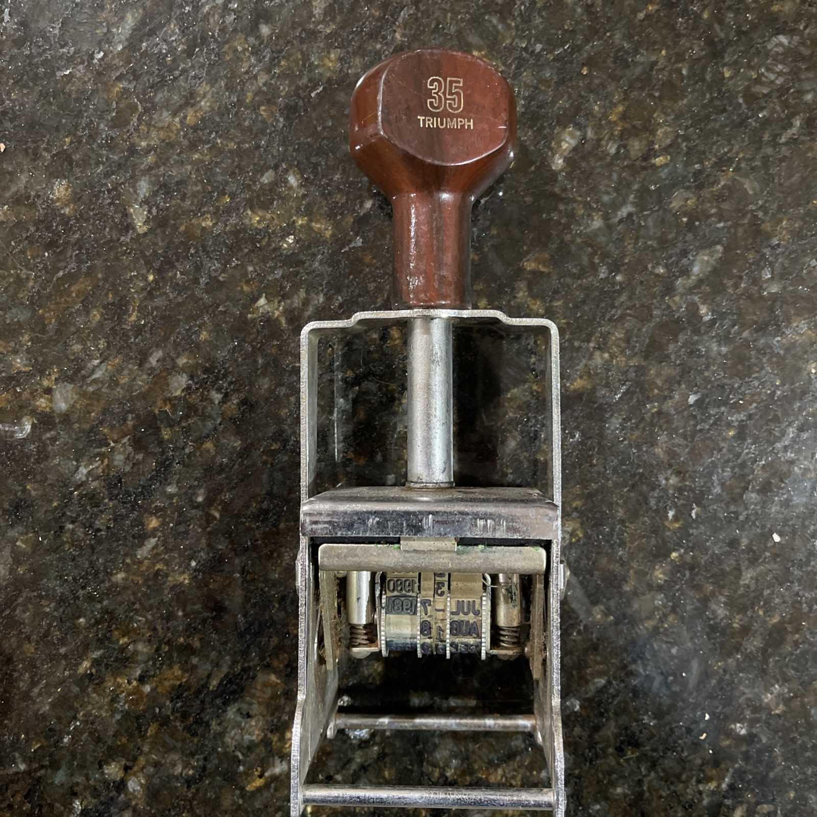 Self Inking Stamp For Date Day Month Year - Triumph No. 35 Wood Handle